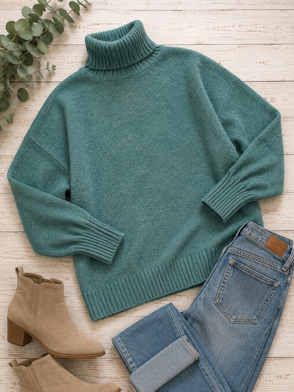 BP Muted Teal Turtleneck Cozy Oversized Sweater